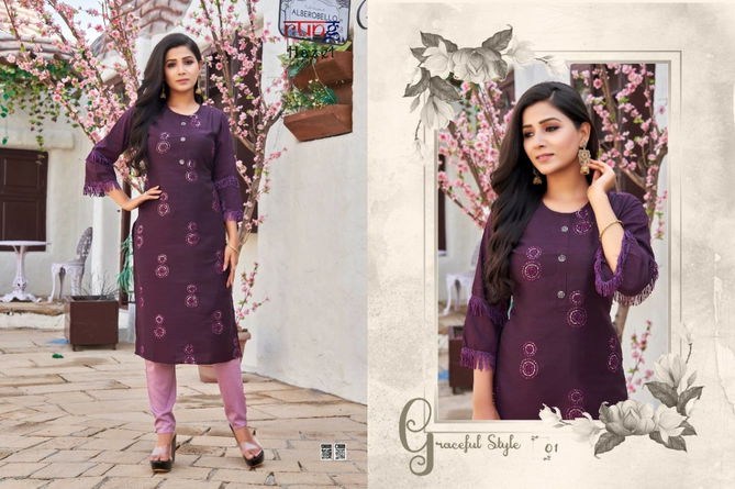 Hazel By Rung Viscose Rayon Embroidery Kurtis Catalog